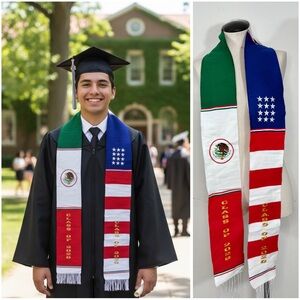Mexican American Graduation Commencement Stole with Flags Class of 2026